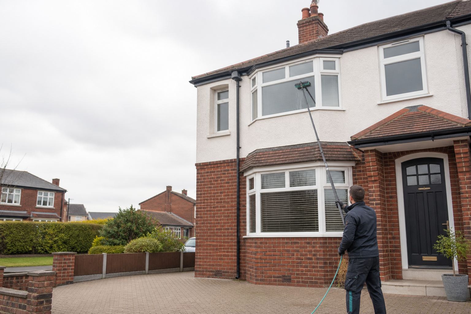 Professional water-fed pole window cleaning at a Preston home